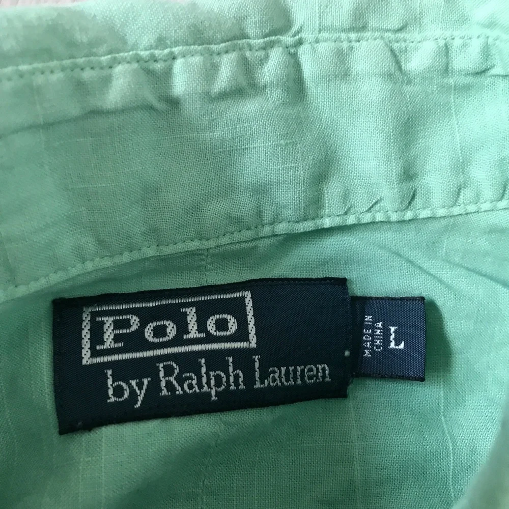 POLO RALPH LAUREN LINEN SHIRT GREEN LONG SLEEVE BUTTON MENS LARGE